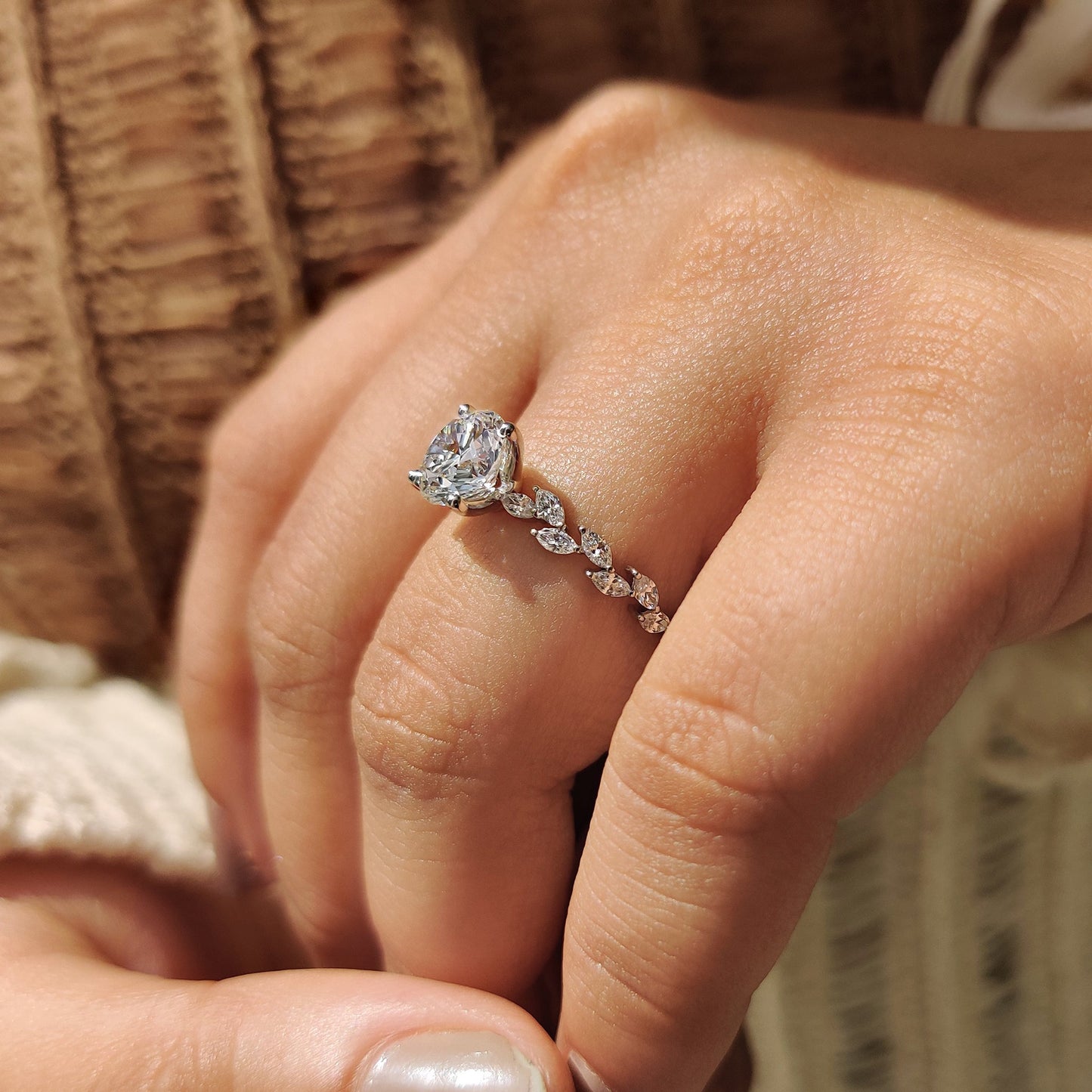 Cushion Hidden Halo Lab Grown Diamond Engagement Ring