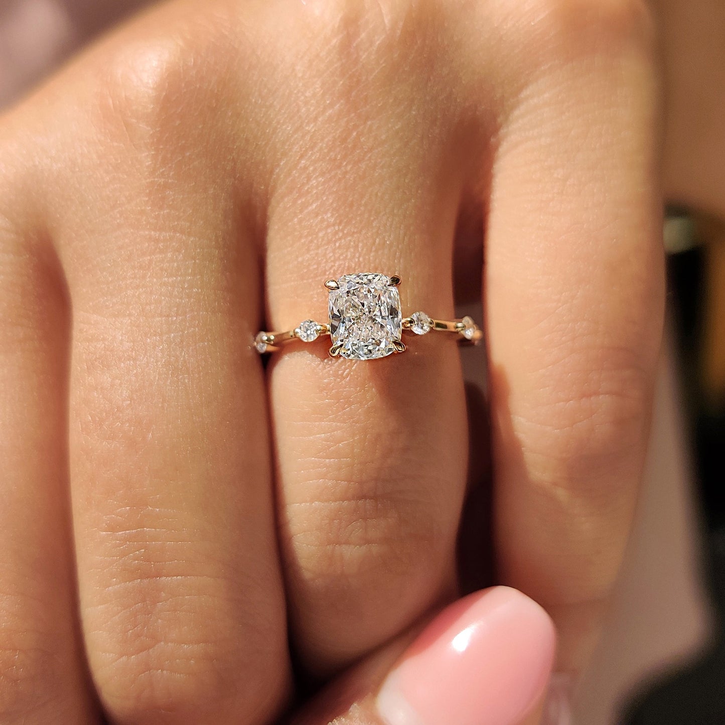 Cushion Hidden Halo Lab Grown Diamond Engagement Ring