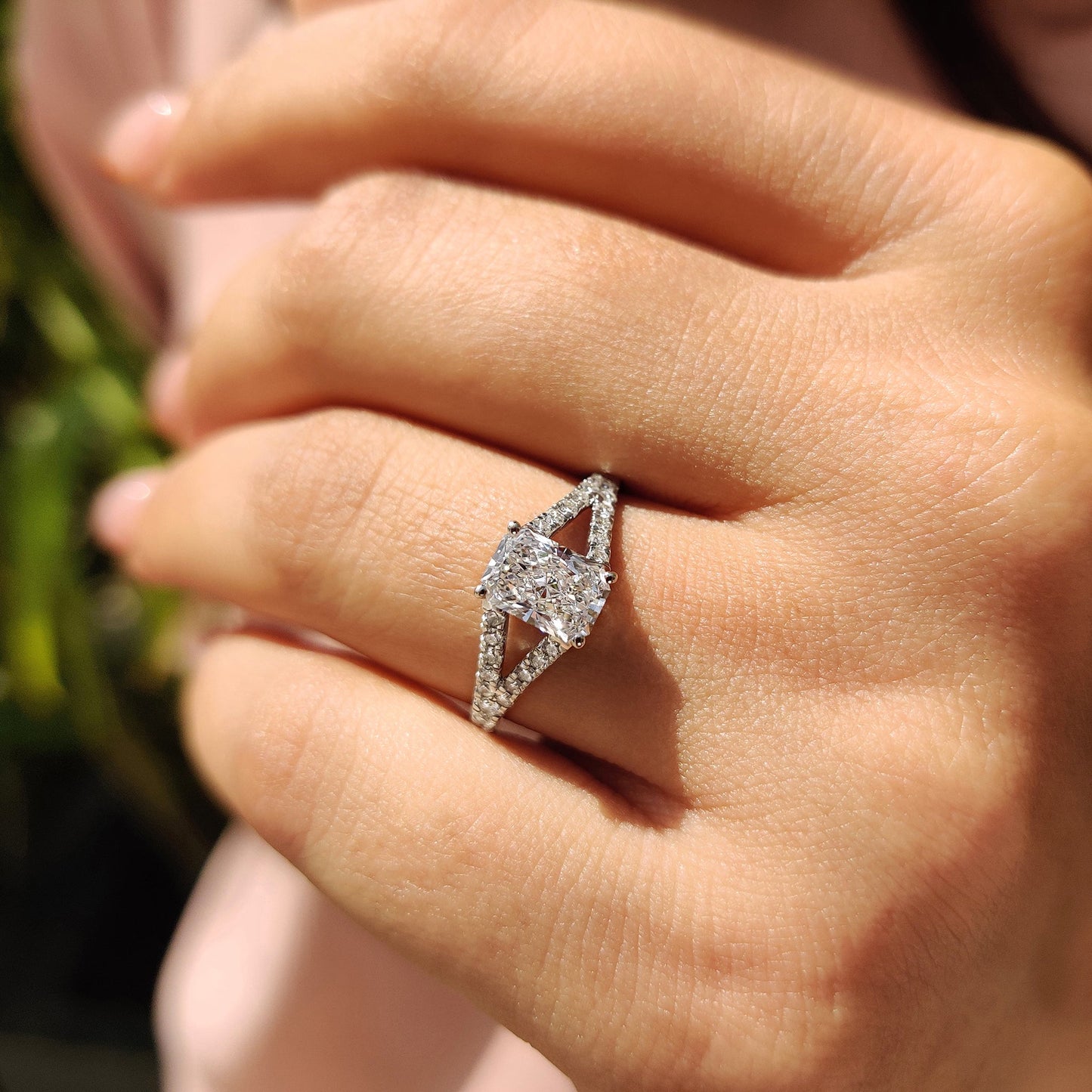 Cushion Hidden Halo Lab Grown Diamond Engagement Ring
