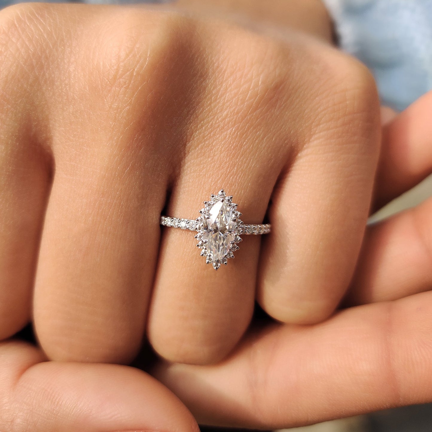 Cushion Hidden Halo Lab Grown Diamond Engagement Ring