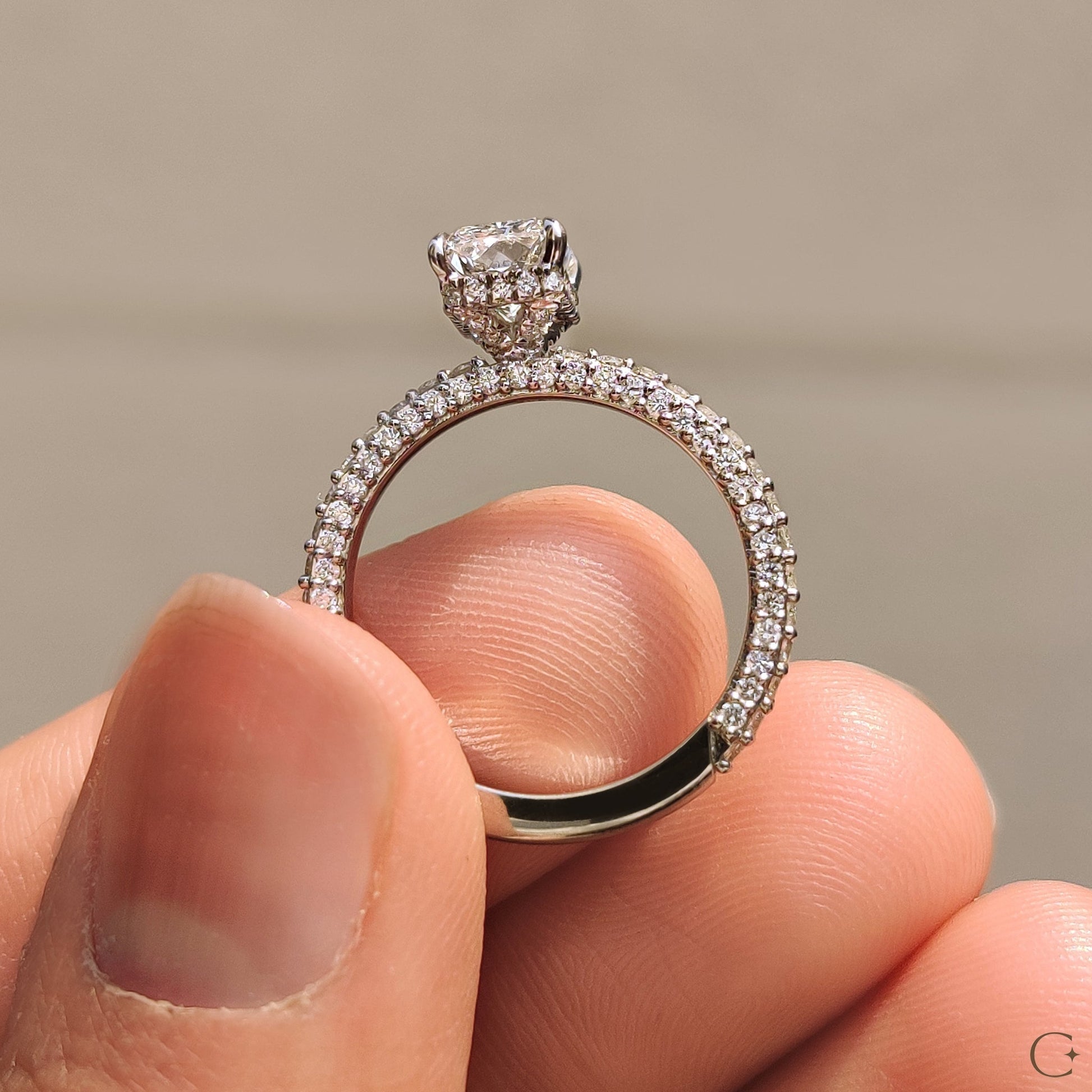 Cushion Hidden Halo Lab Grown Diamond Engagement Ring