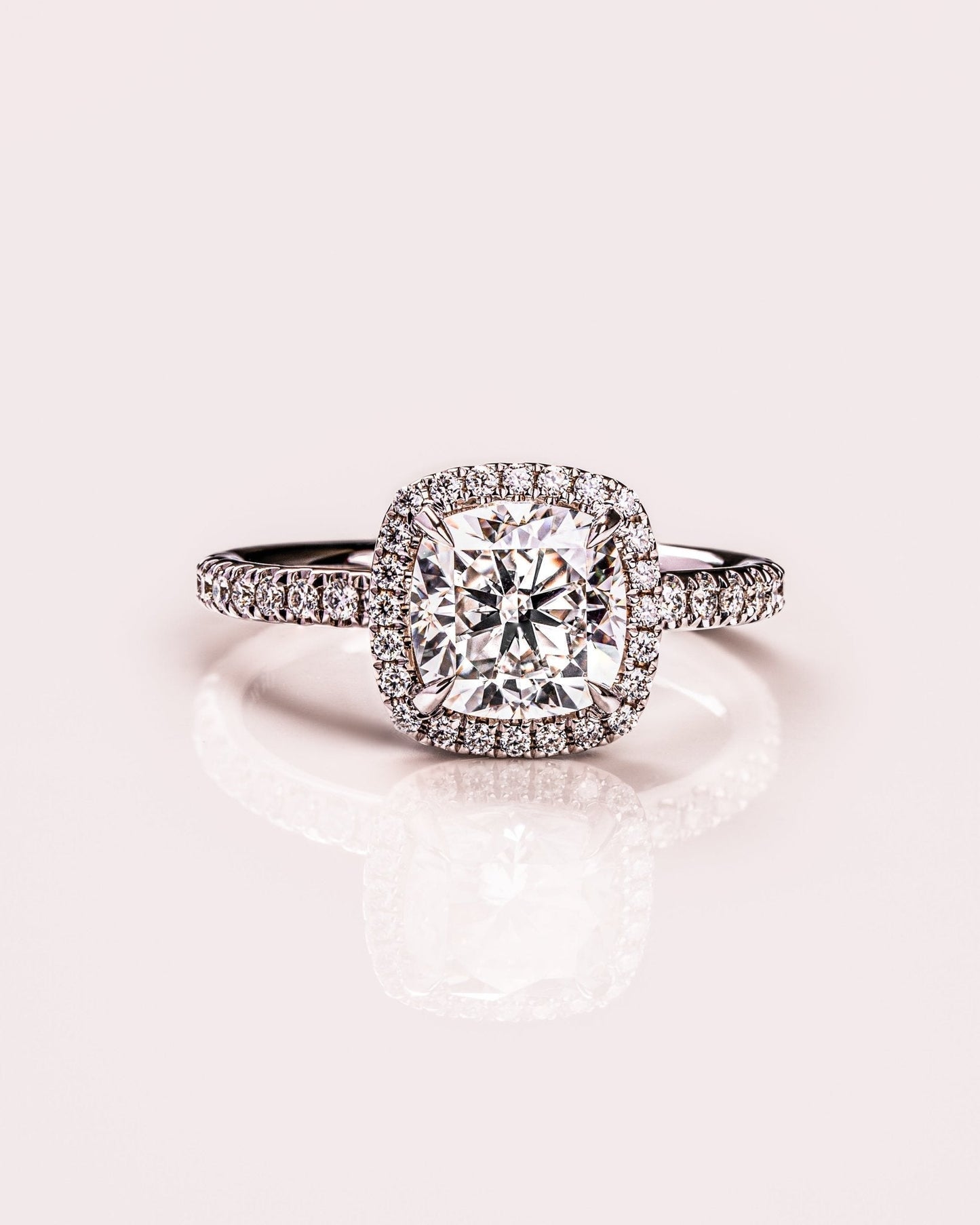 Cushion Hidden Halo Lab Grown Diamond Engagement Ring