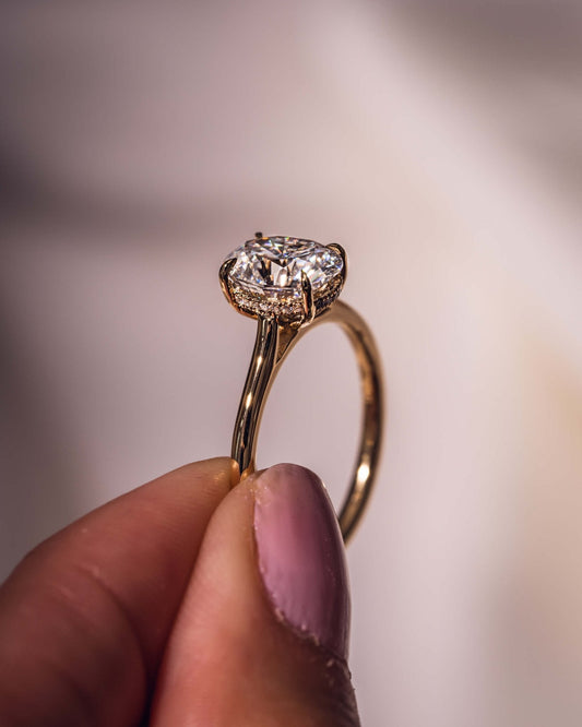 Cushion Hidden Halo Lab Grown Diamond Engagement Ring