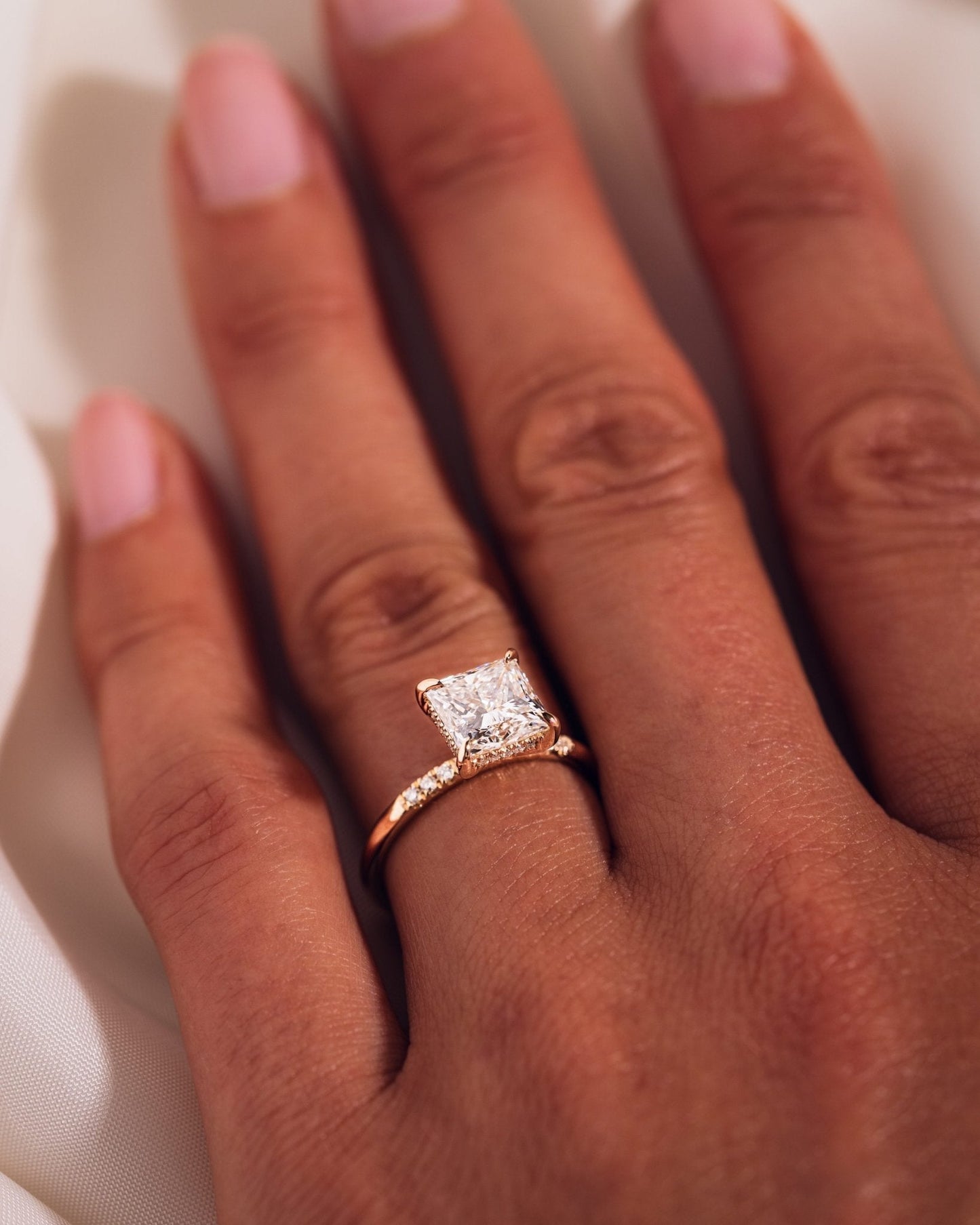 Cushion Hidden Halo Lab Grown Diamond Engagement Ring