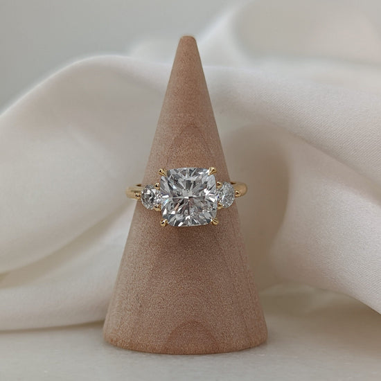 3.55 CT Cushion Three Stone CVD F/VS1 Diamond Engagement Ring 4