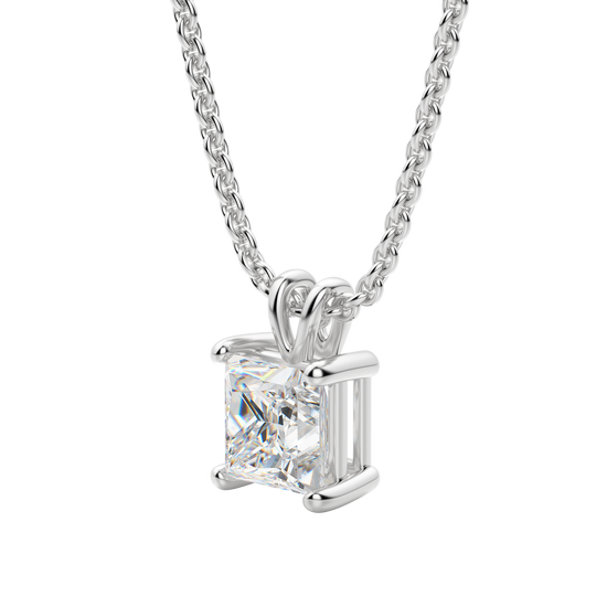 0.25 CT- 1.0 CT Princess Solitaire CVD F/VS Diamond Necklace 3