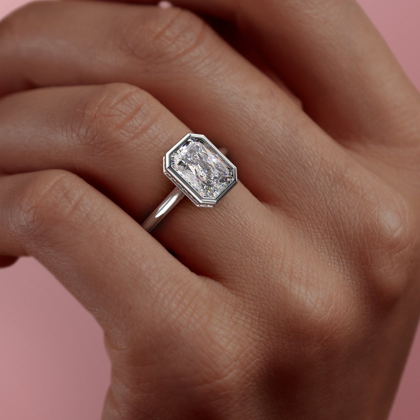 2.1 CT Radiant Moissanite Bezel Engagement Ring (US Size 7.25 Ready To Ship)