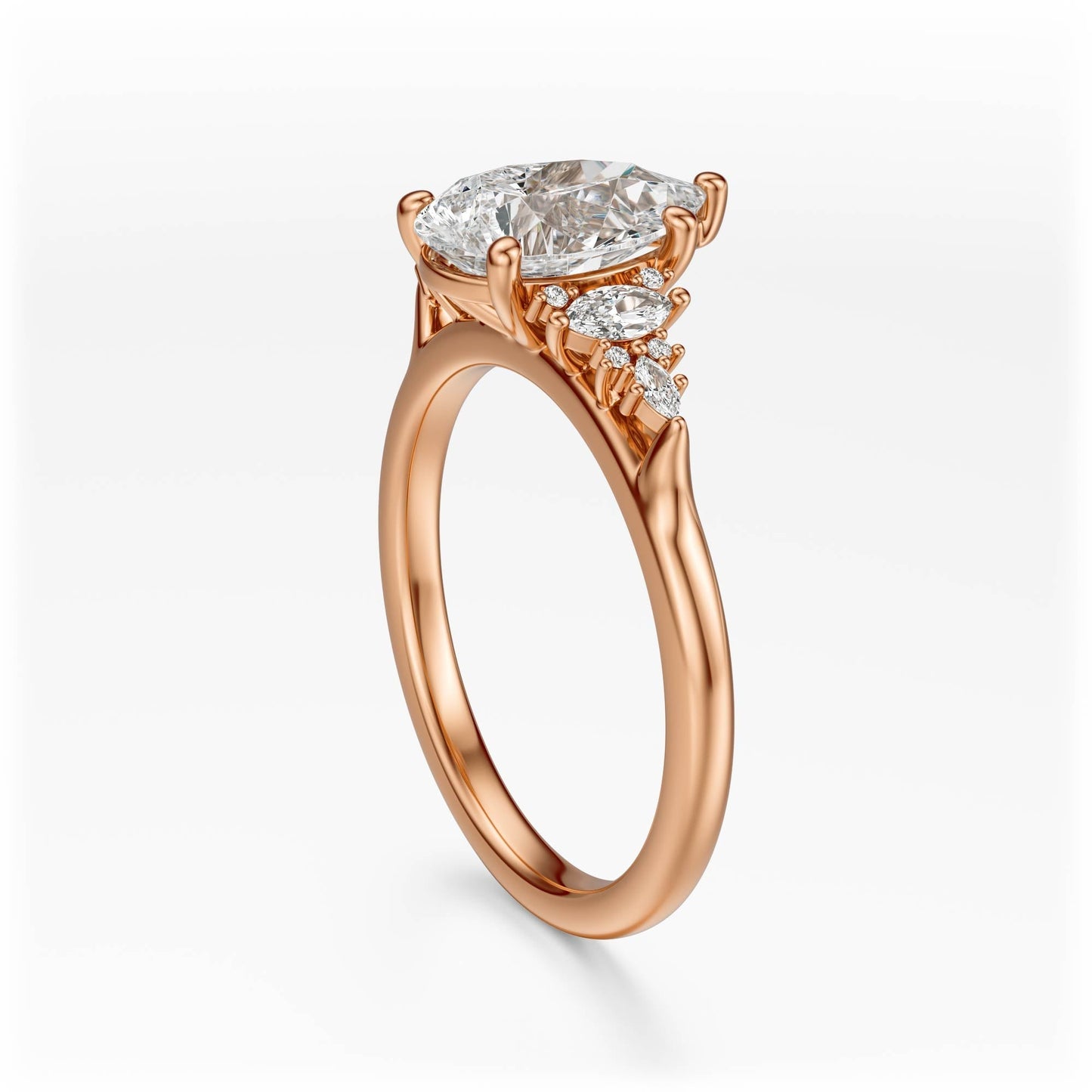 Marquise Shaped Three Stone Lab Grown Diamond Engagement Ring