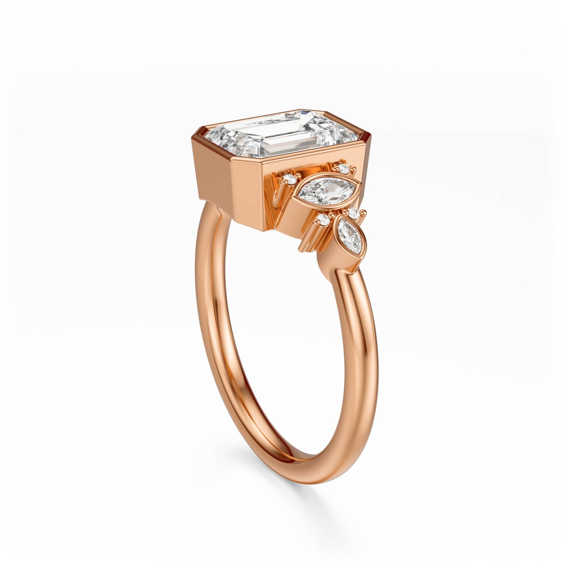 Marquise Shaped Three Stone Lab Grown Diamond Engagement Ring