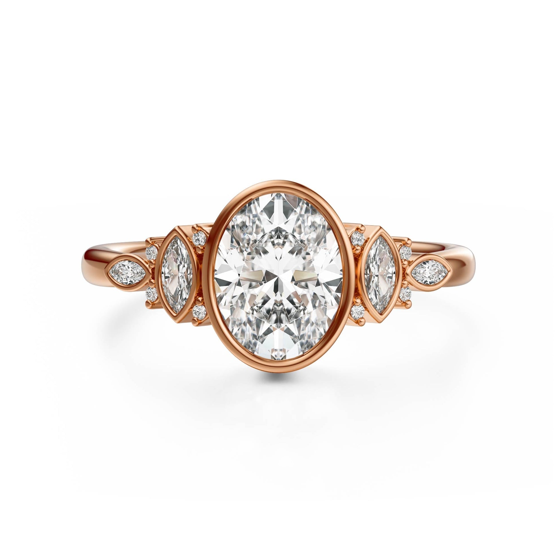 Marquise Shaped Three Stone Lab Grown Diamond Engagement Ring