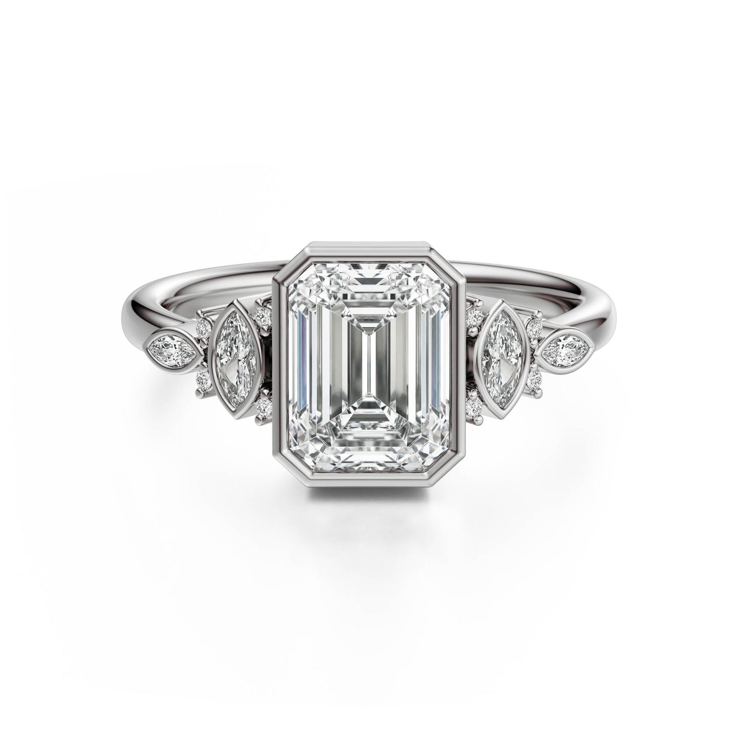 Marquise Shaped Three Stone Lab Grown Diamond Engagement Ring