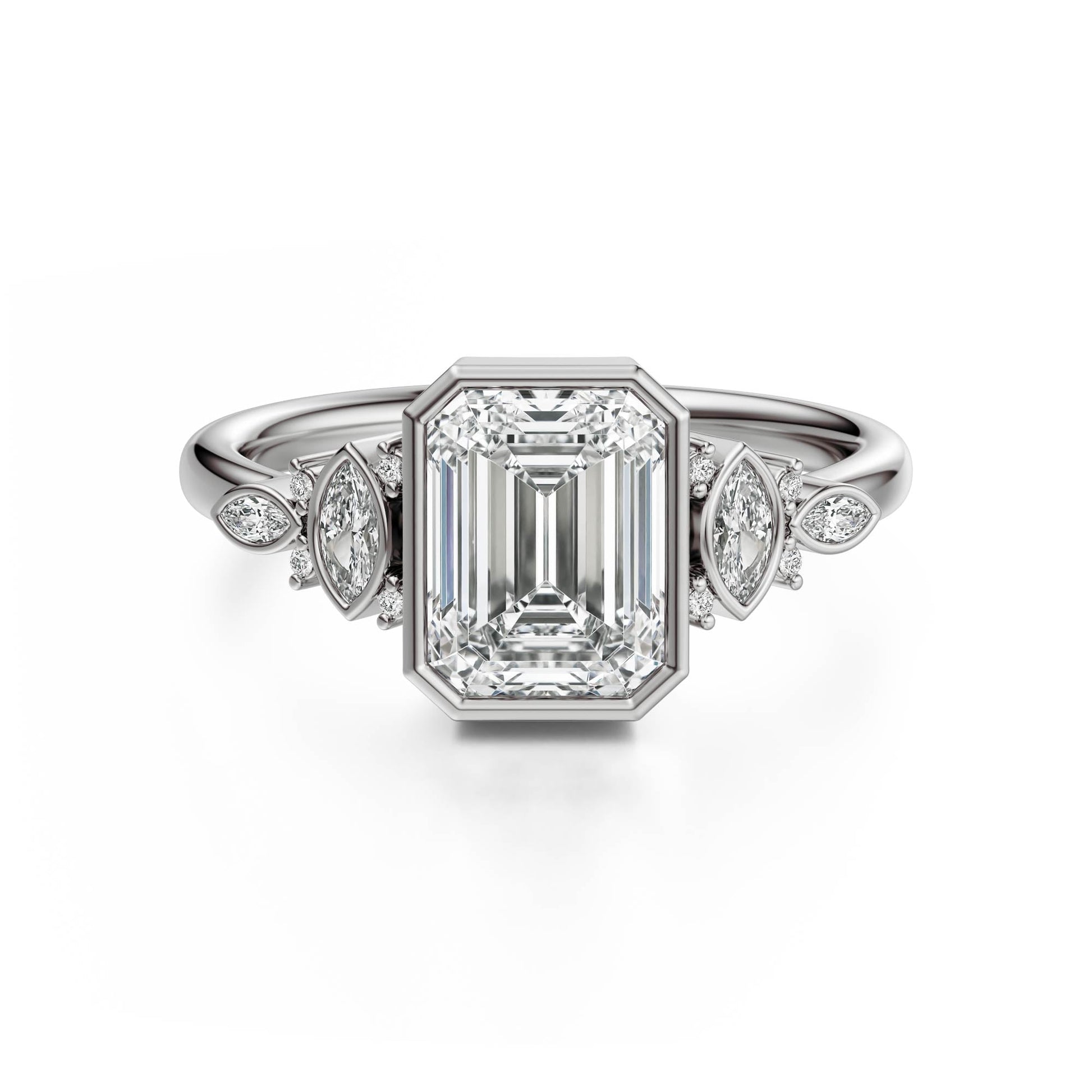 Marquise Shaped Three Stone Lab Grown Diamond Engagement Ring