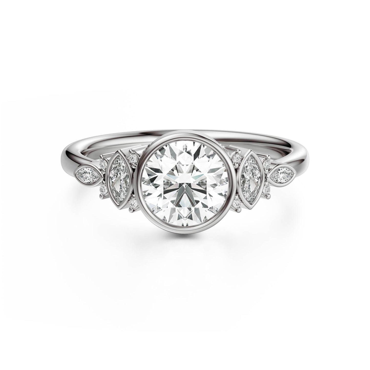 Marquise Shaped Three Stone Lab Grown Diamond Engagement Ring