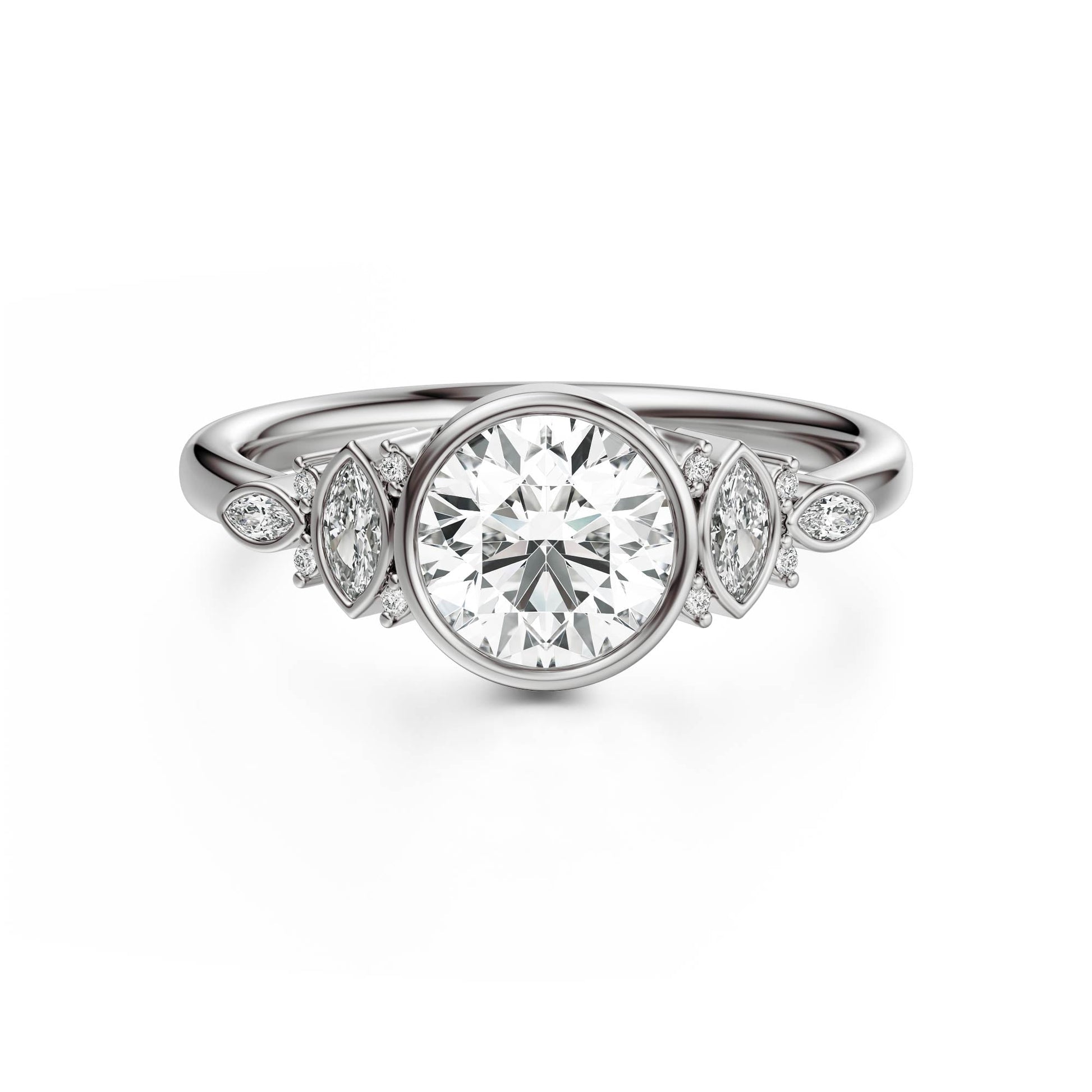 Marquise Shaped Three Stone Lab Grown Diamond Engagement Ring