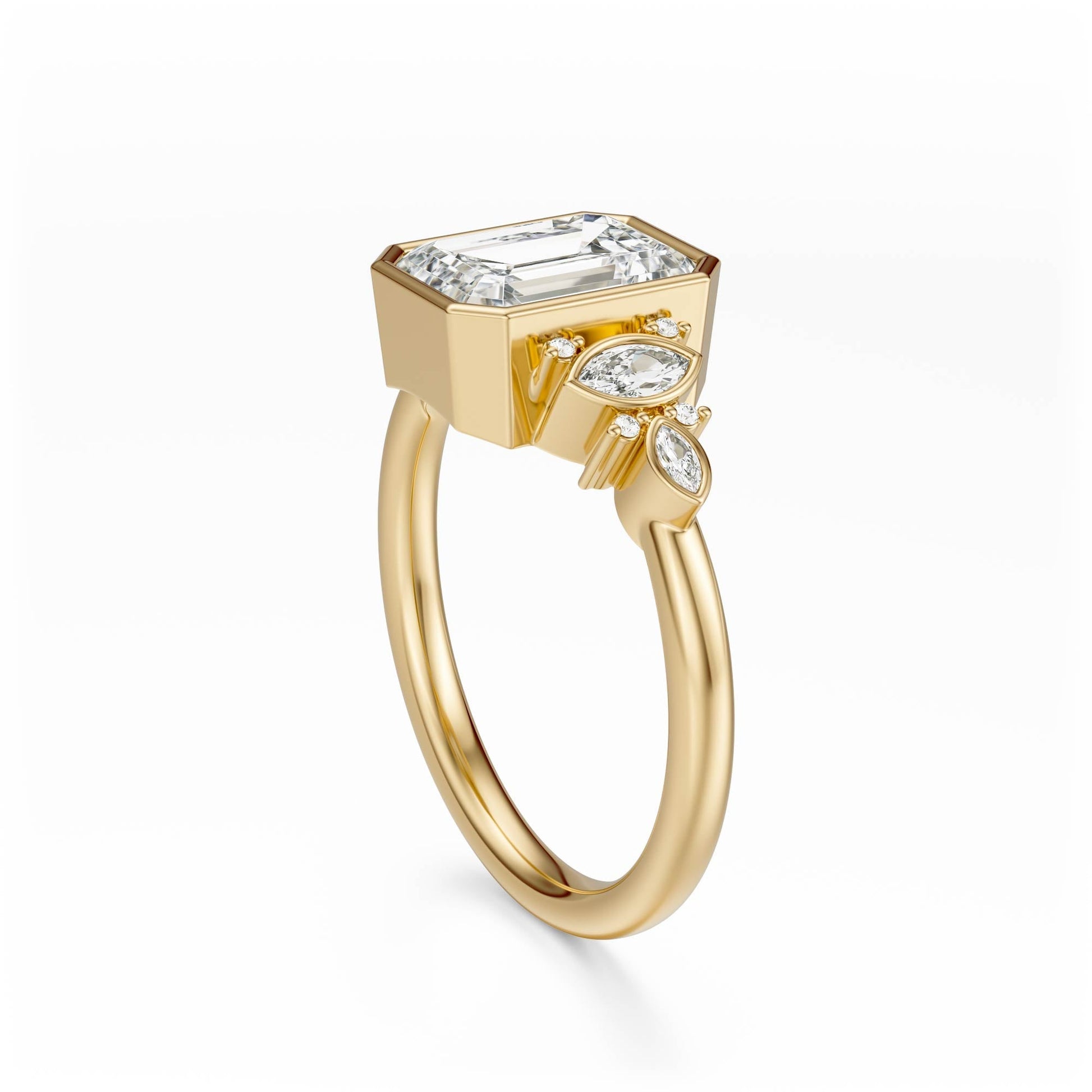Marquise Shaped Three Stone Lab Grown Diamond Engagement Ring