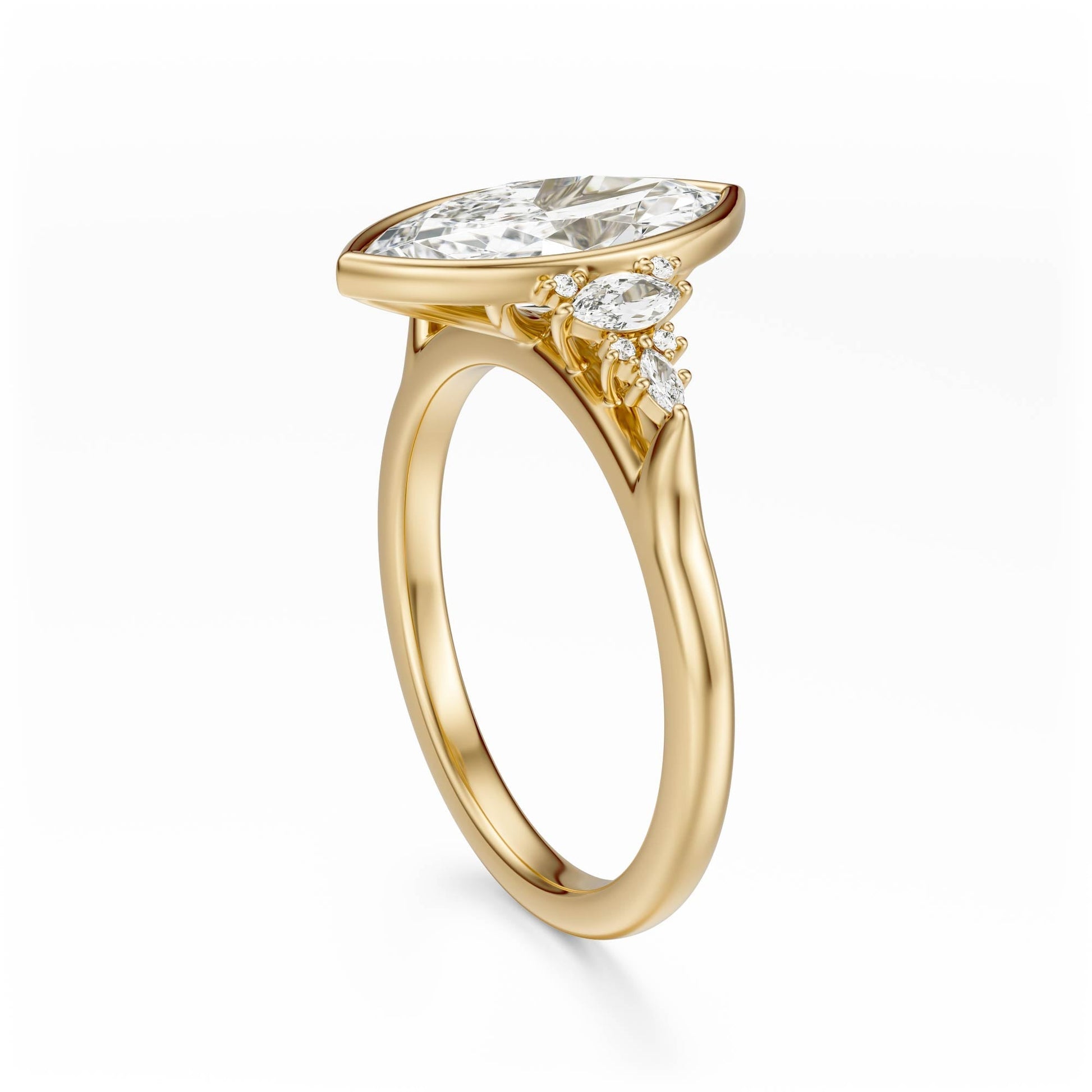 Marquise Shaped Three Stone Lab Grown Diamond Engagement Ring
