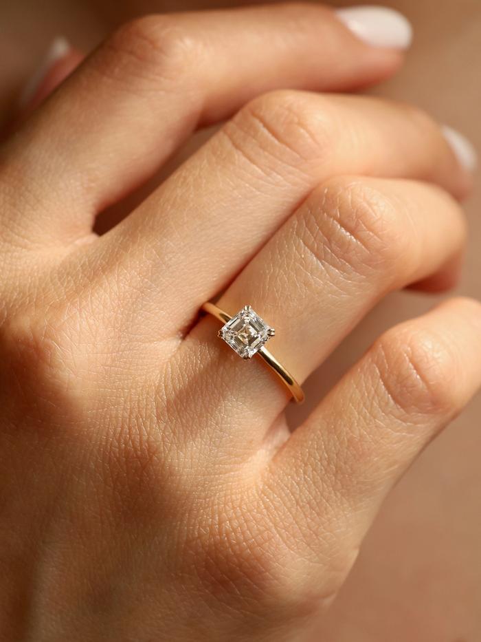 1.2 CT Asscher Cut Solitaire Styled Lab Grown Diamond Engagement Ring ...