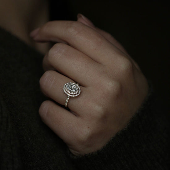 0.95 CT Oval Double Halo CVD F/VS2 Diamond Engagement Ring 2