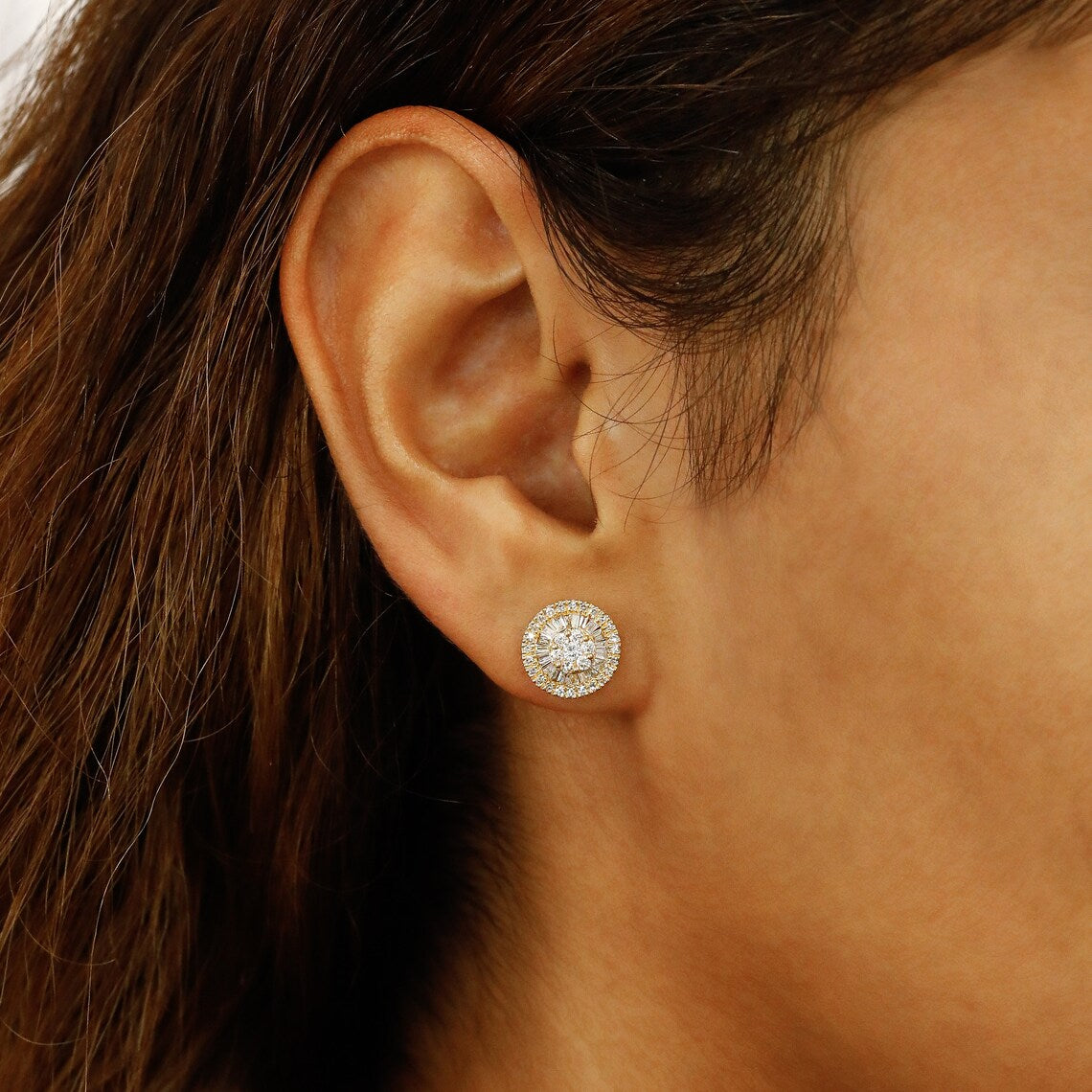 0.83 TCW Round & Baguette Moissanite Cluster Stud Earrings (Ready To Ship)