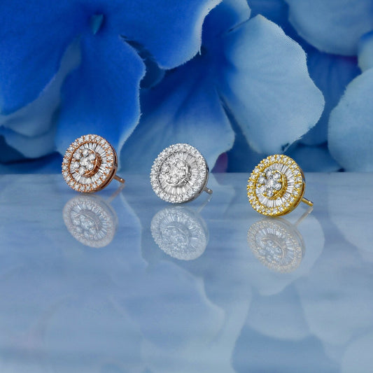 0.83 TCW Round & Baguette Moissanite Cluster Stud Earrings (Ready To Ship)