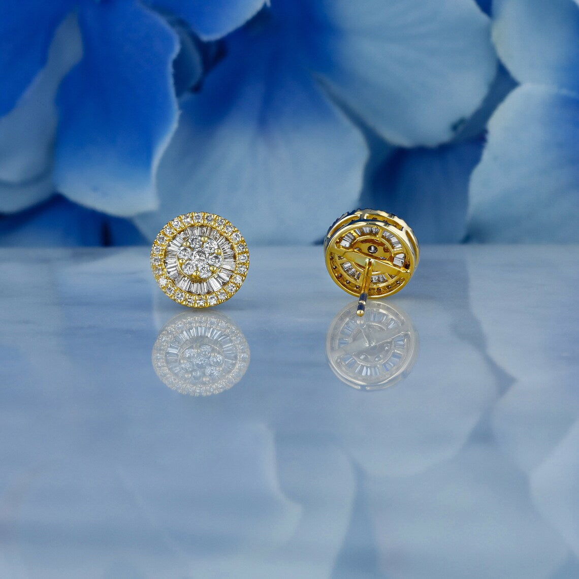 0.83 TCW Round & Baguette Moissanite Cluster Stud Earrings (Ready To Ship)
