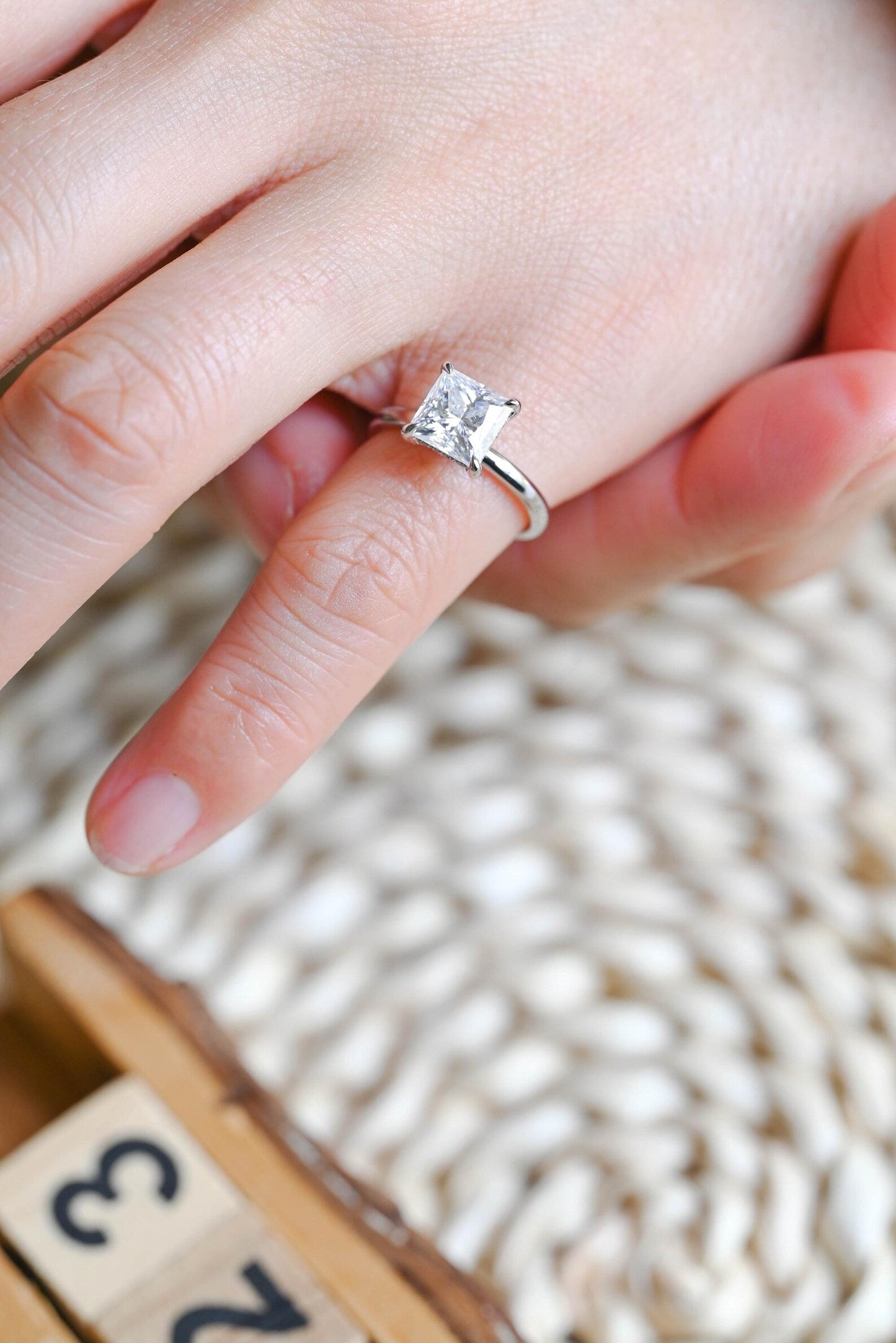 2 CT Princess Cut Hidden Halo Styled Lab Grown Diamond Engagement Ring