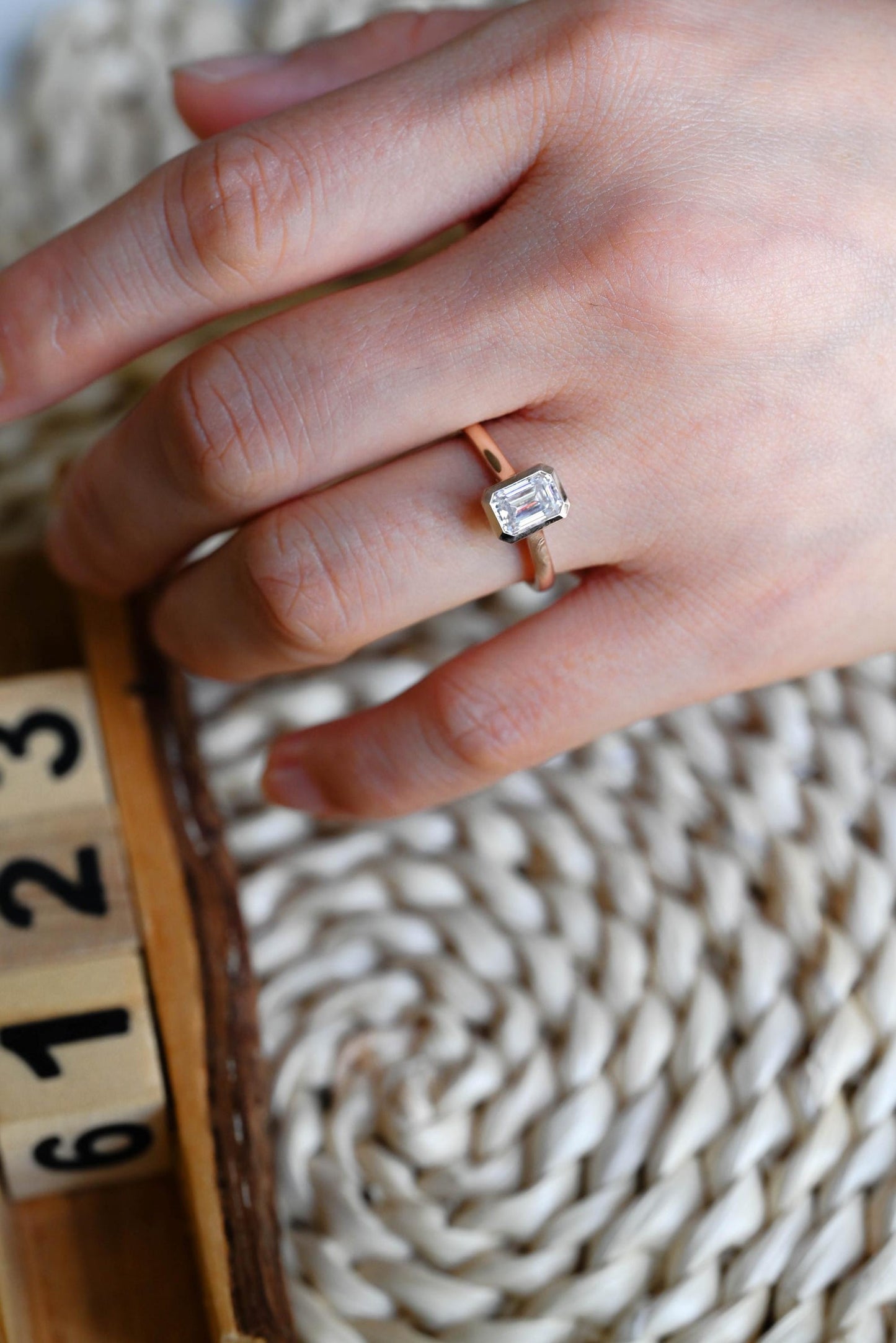 1 CT Emerald Cut Solitaire Bezel Styled Lab Grown Diamond Engagement Ring