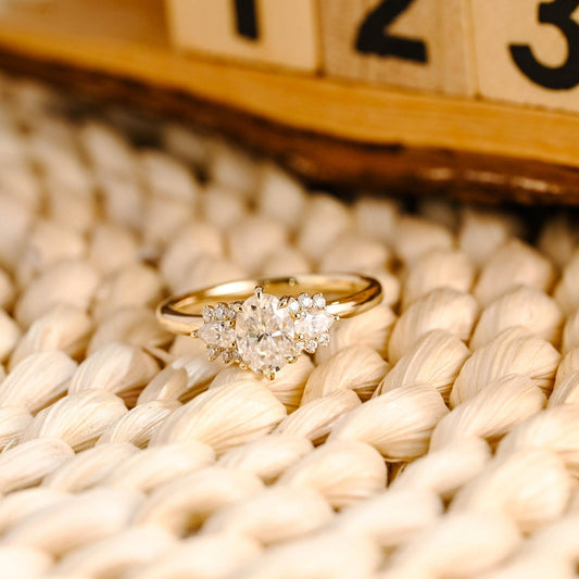 1 CT Oval Cut Cluster Styled Lab Grown Diamond Engagement Ring