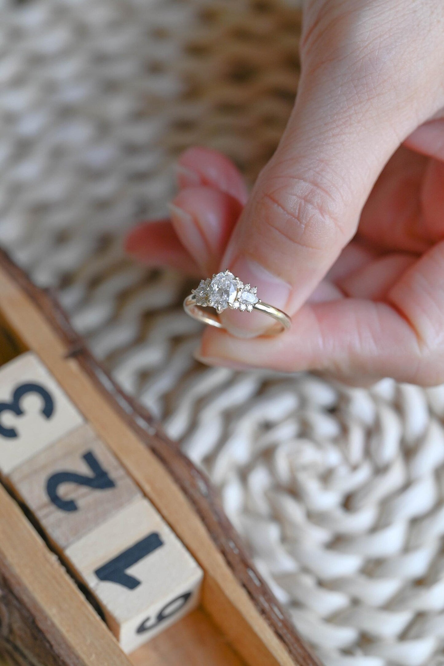 1 CT Oval Cut Cluster Styled Lab Grown Diamond Engagement Ring
