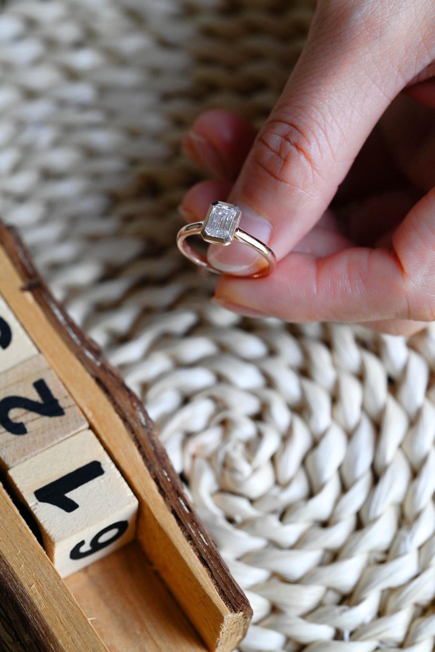 1 CT Emerald Cut Solitaire Bezel Styled Lab Grown Diamond Engagement Ring