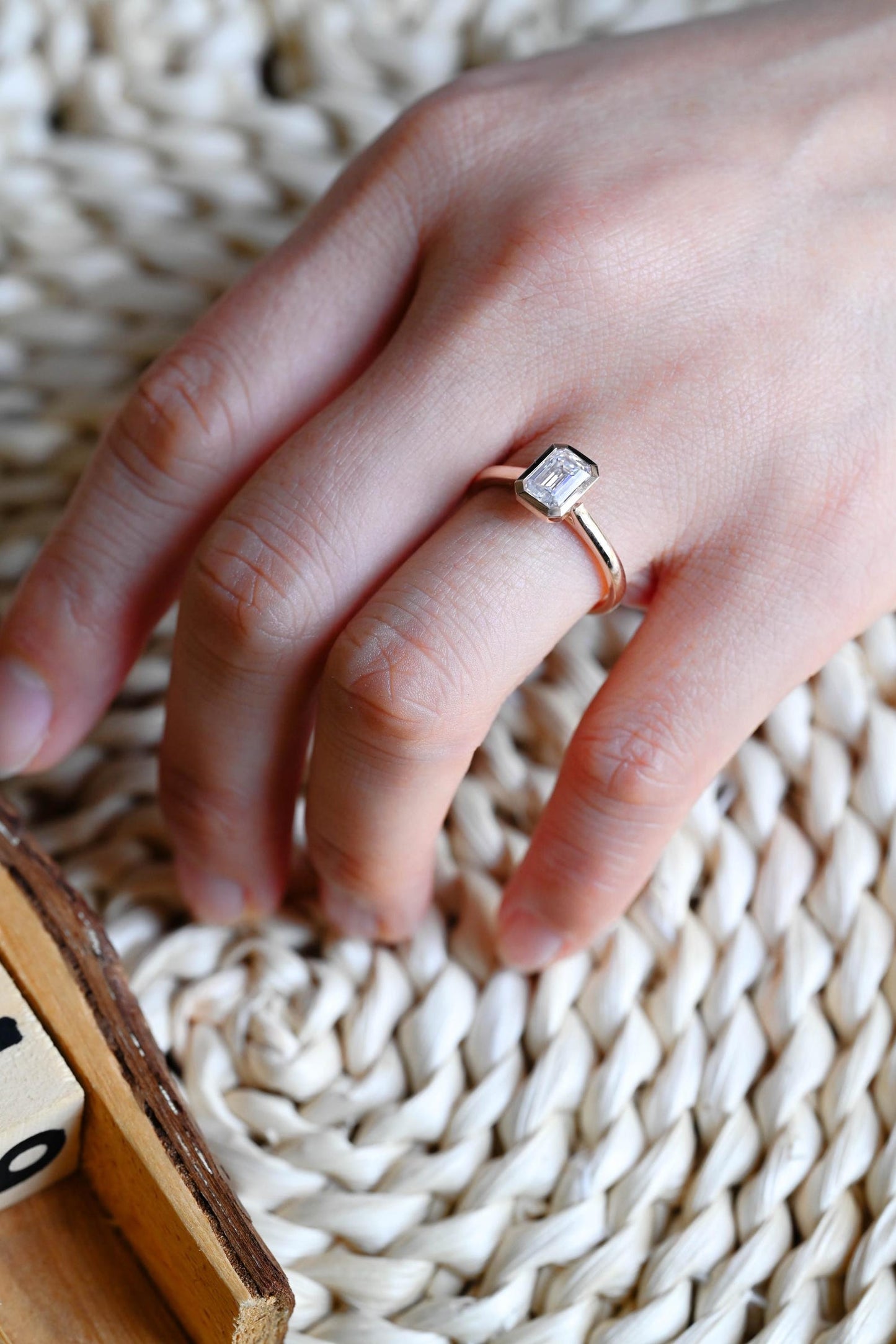 1 CT Emerald Cut Solitaire Bezel Styled Lab Grown Diamond Engagement Ring