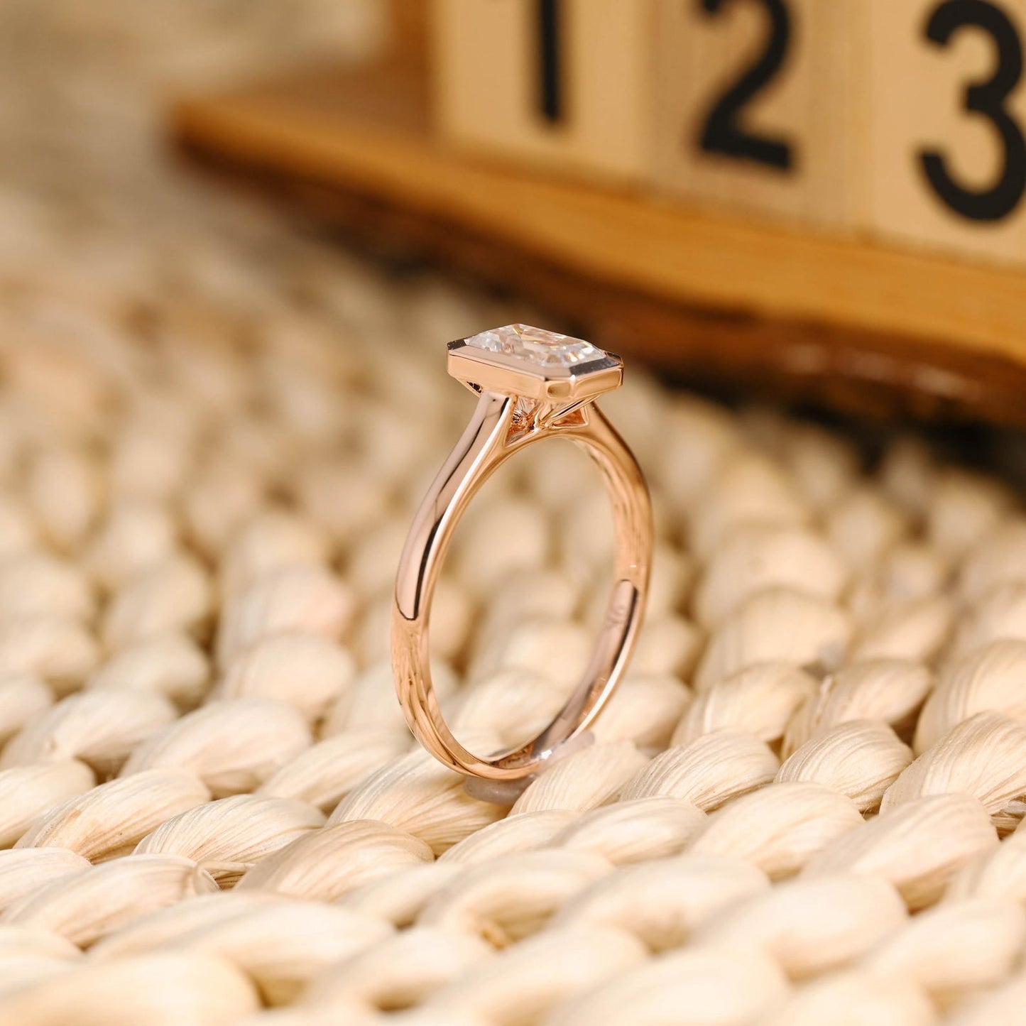 1 CT Emerald Cut Solitaire Bezel Styled Lab Grown Diamond Engagement Ring