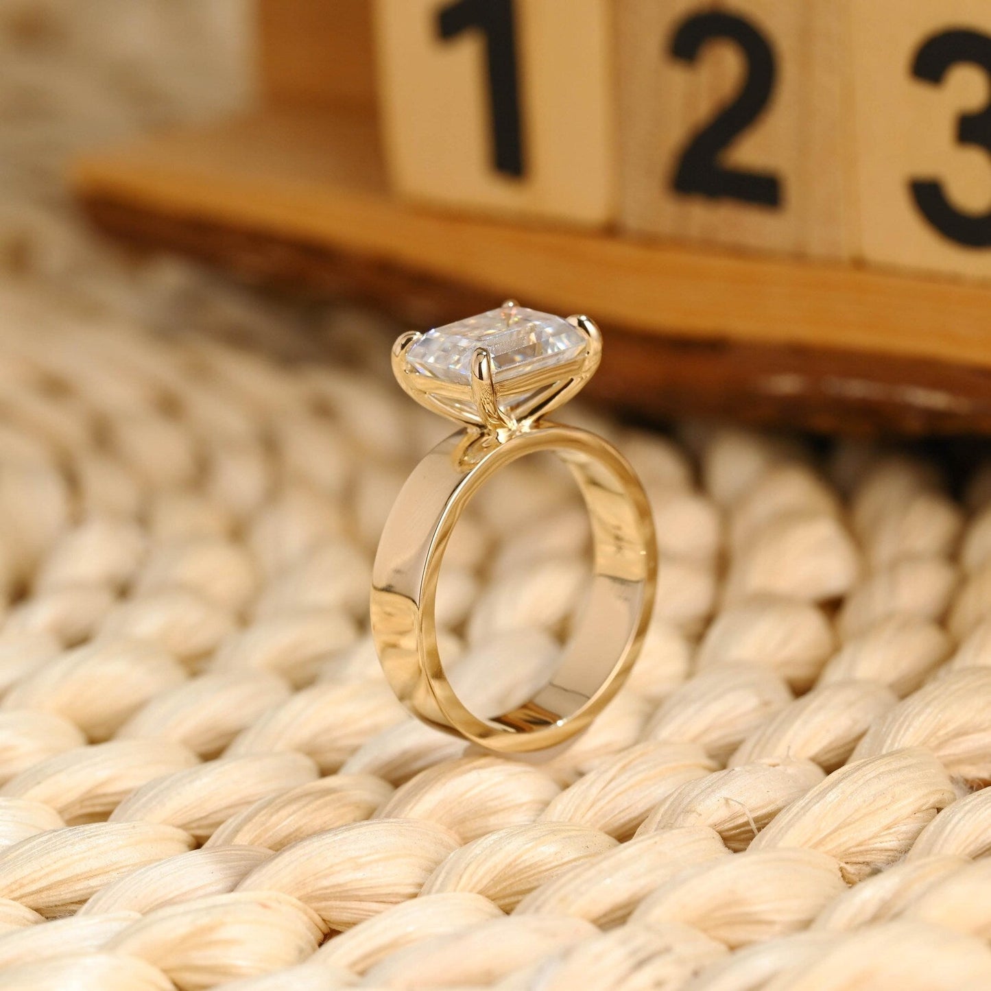 3.5 CT Emerald Cut East West Solitaire Styled Lab Grown Diamond Engagement Ring