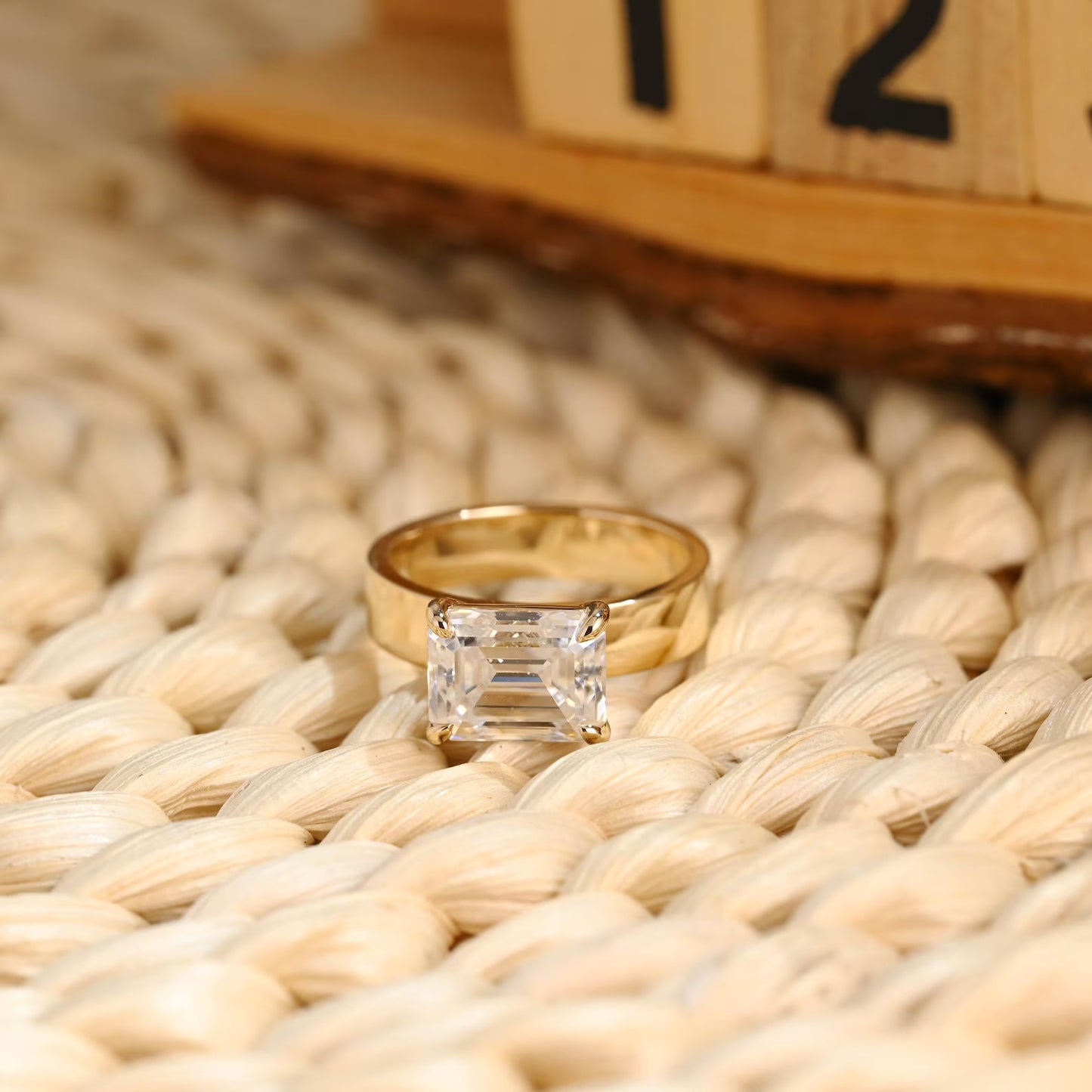 3.5 CT Emerald Cut East West Solitaire Styled Lab Grown Diamond Engagement Ring