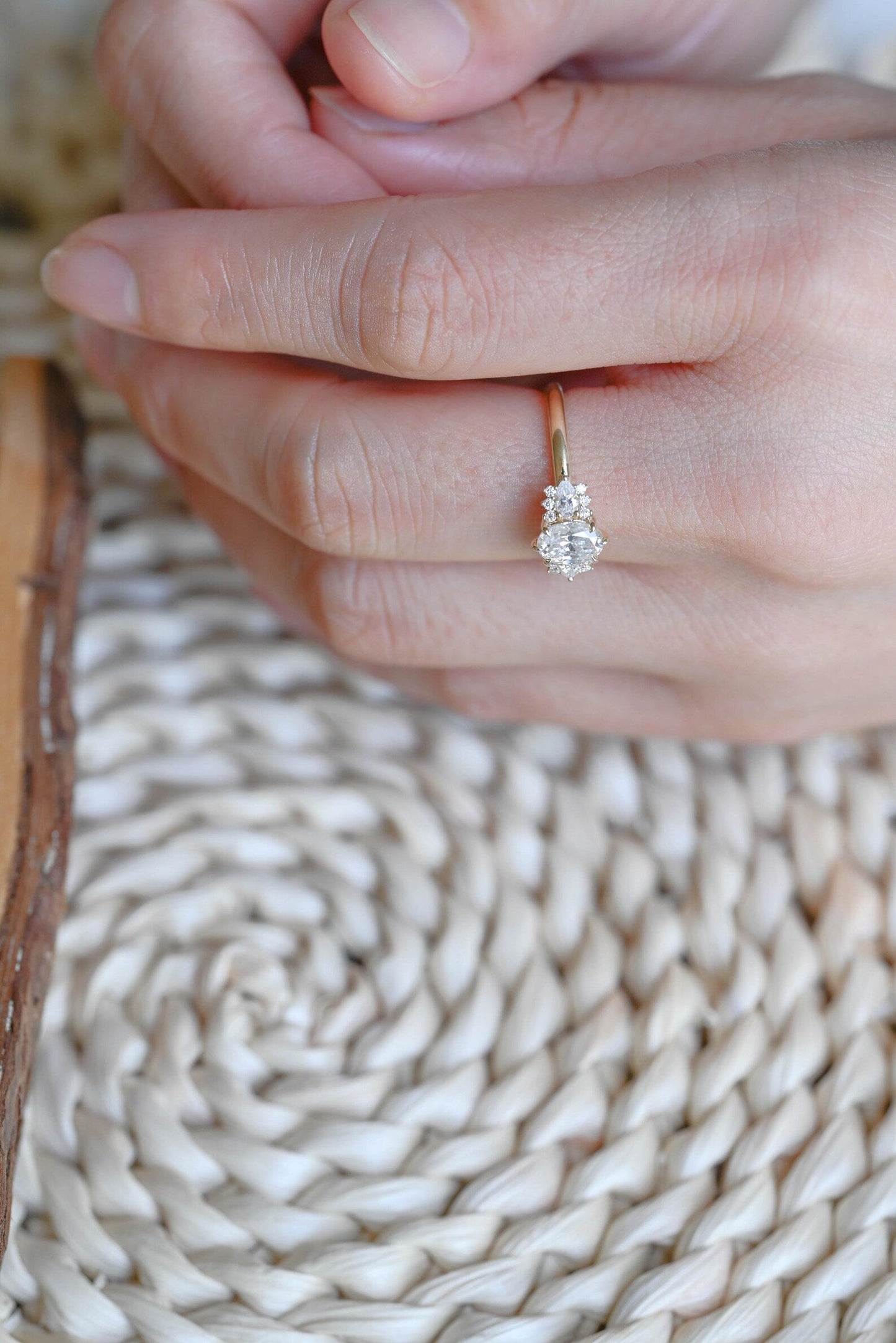 1 CT Oval Cut Cluster Styled Lab Grown Diamond Engagement Ring