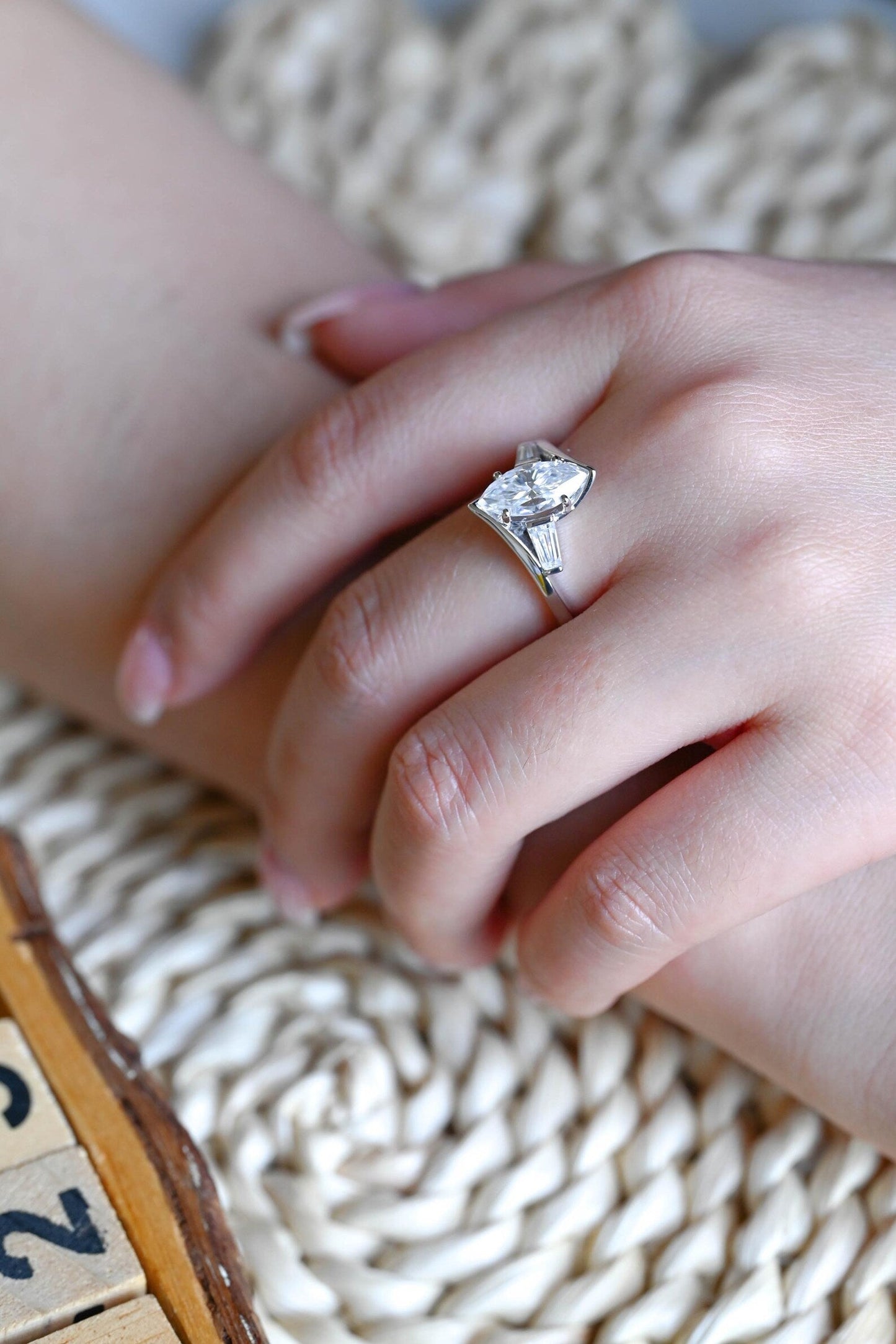 1 CT Marquise Cut 3-Stones Styled Lab Grown Diamond Engagement Ring