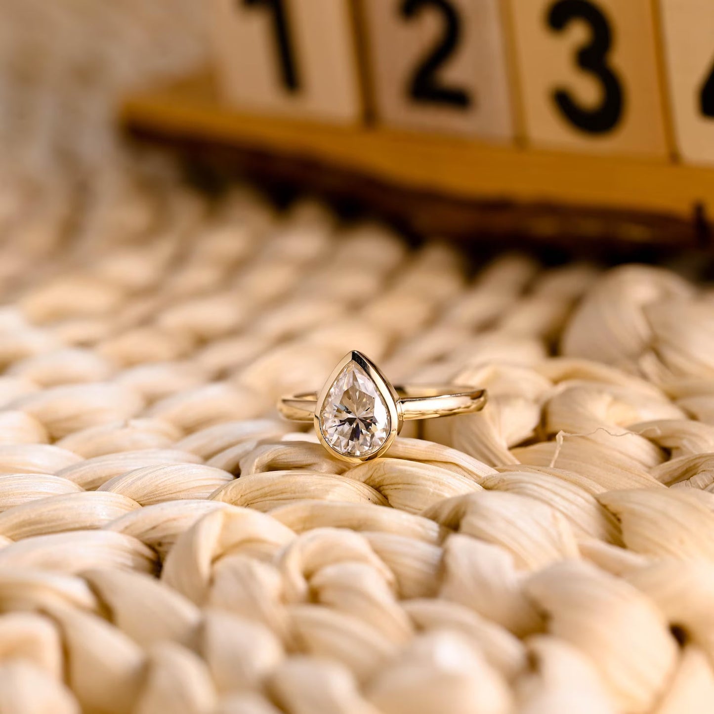 1.25 CT Pear Cut Bezel Solitaire Styled Lab Grown Diamond Engagement Ring