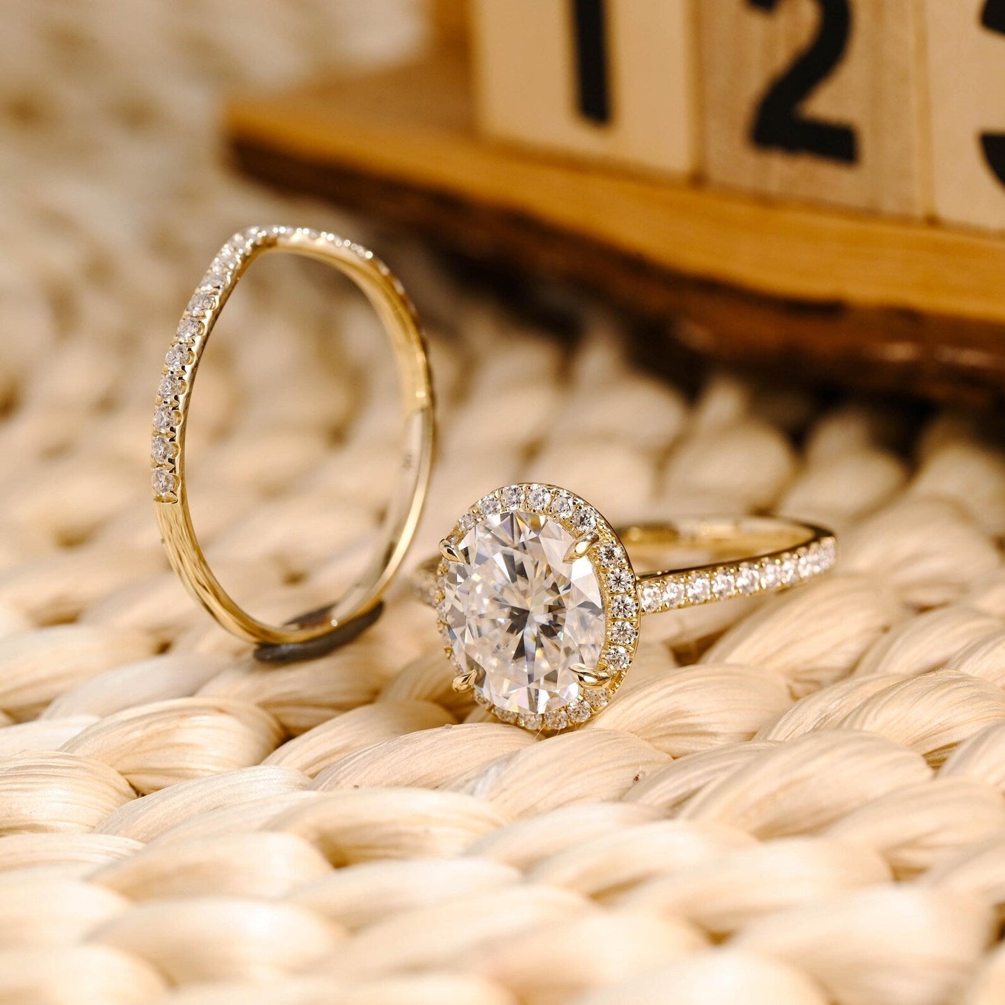 2.5 CT Oval Cut Halo & Pave Styled Lab Grown Diamond Bridal Ring Set