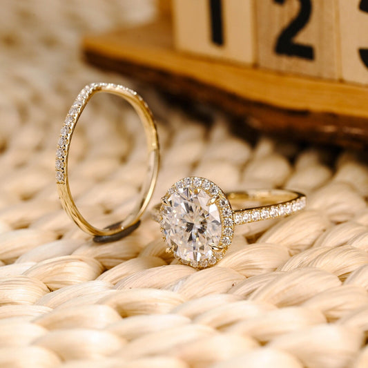 2.5 CT Oval Cut Halo & Pave Styled Lab Grown Diamond Bridal Ring Set