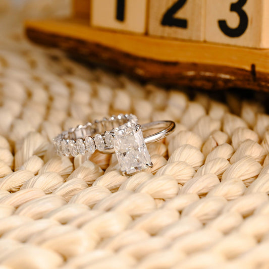 3 CT Radiant Cut Hidden Halo Styled Lab Grown Diamond Bridal Ring Set