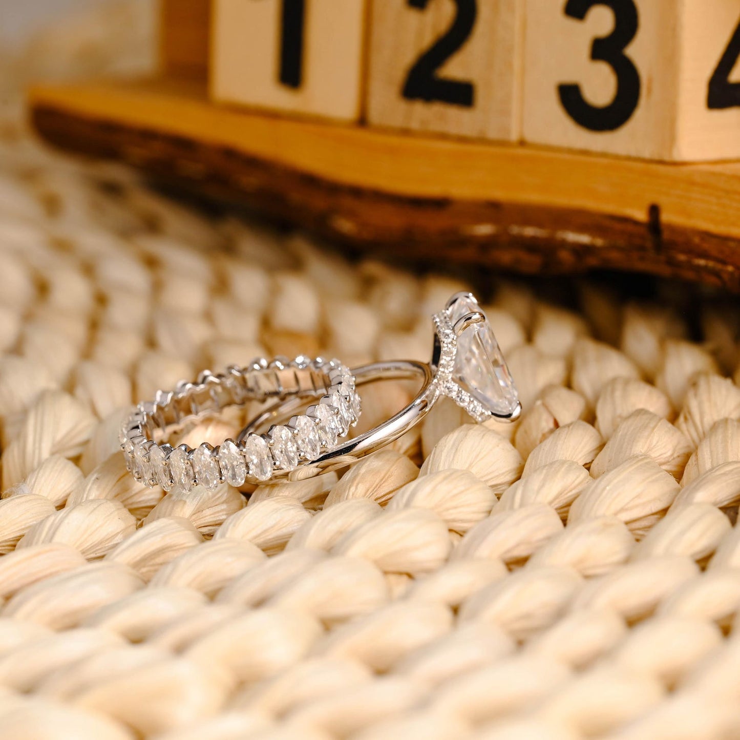 3 CT Radiant Cut Hidden Halo Styled Lab Grown Diamond Bridal Ring Set