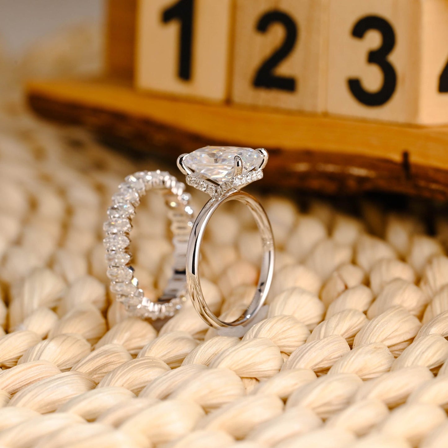 3 CT Radiant Cut Hidden Halo Styled Lab Grown Diamond Bridal Ring Set