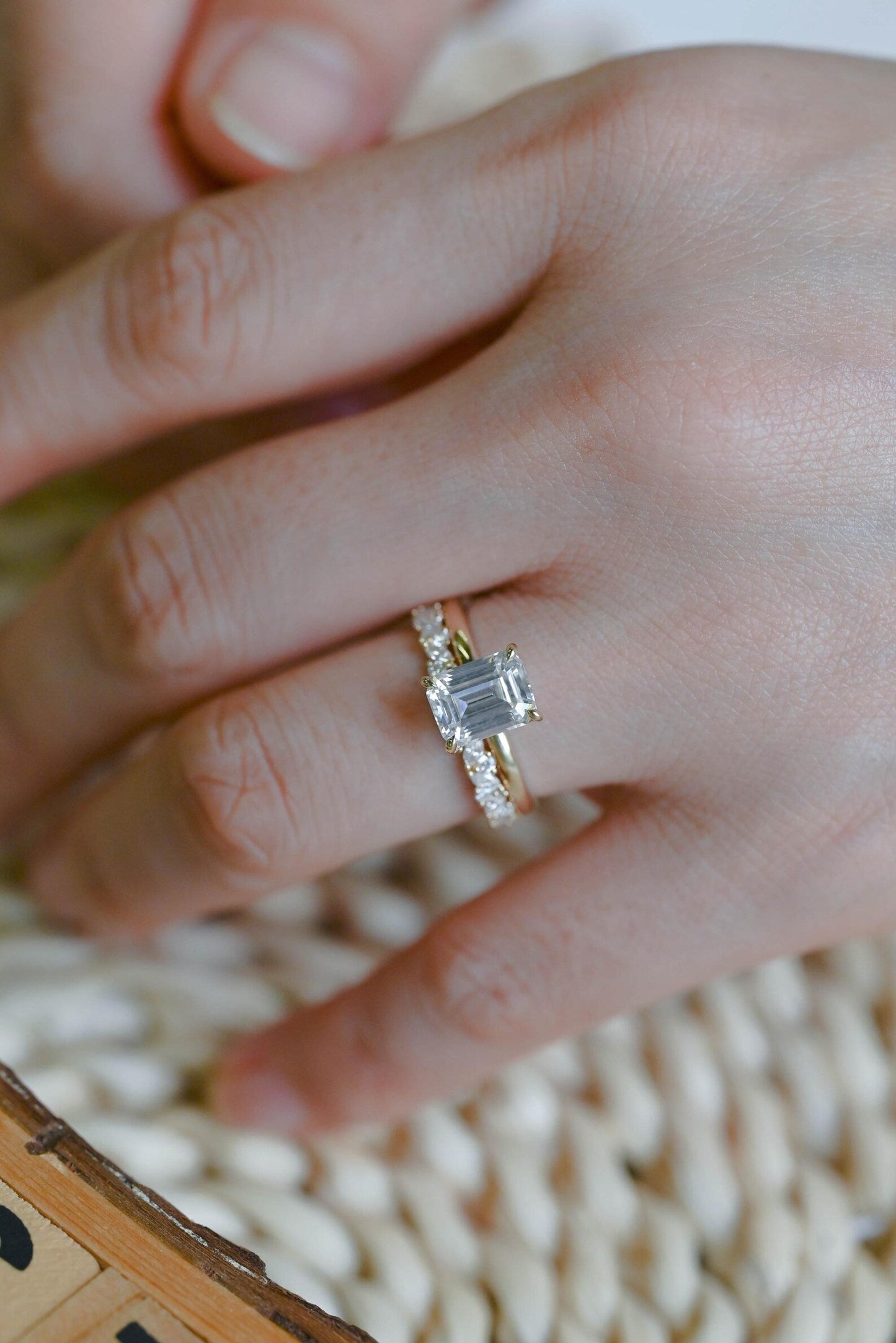 2.5 CT Emerald Cut Solitaire Styled Lab Grown Diamond Bridal Ring Set