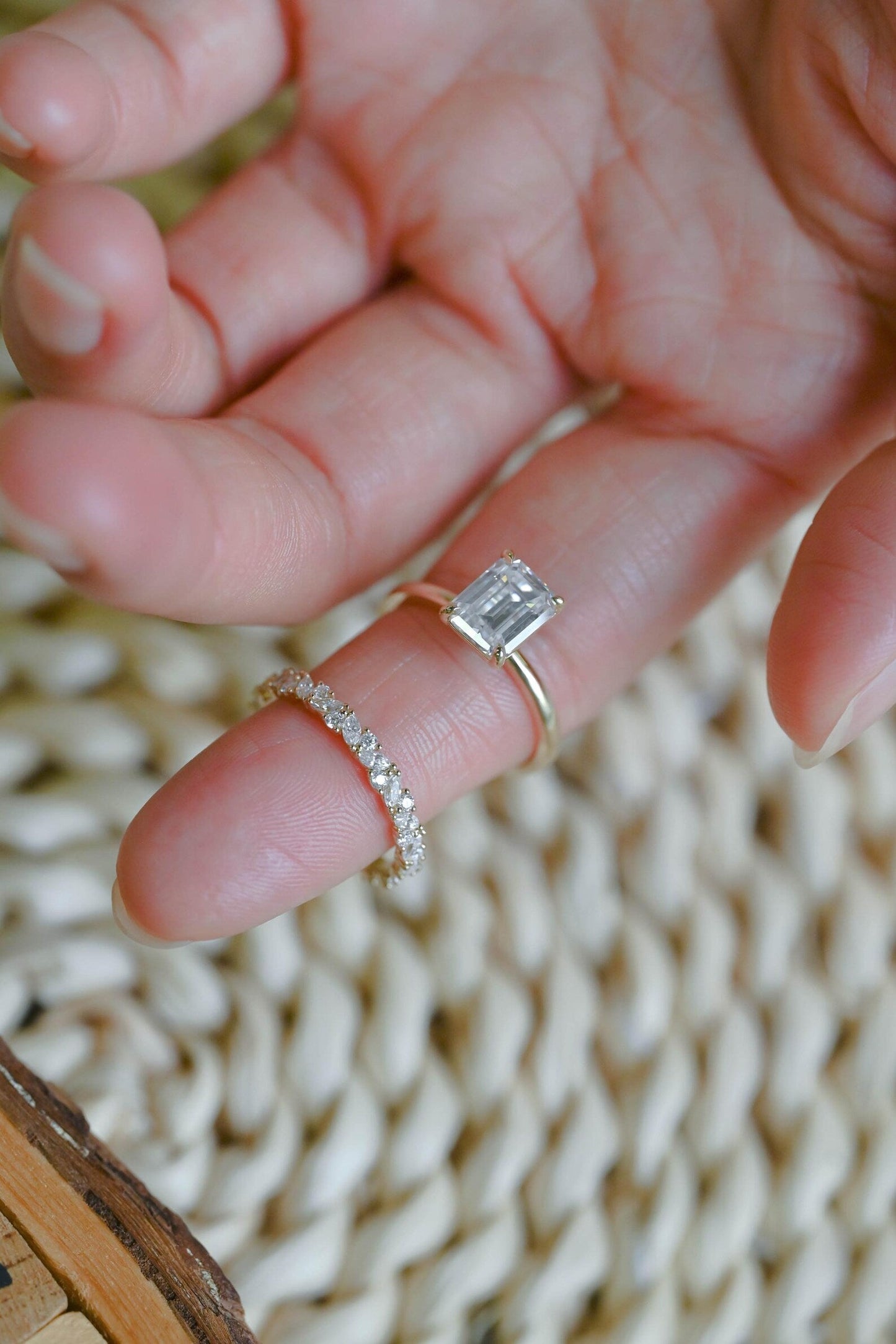 2.5 CT Emerald Cut Solitaire Styled Lab Grown Diamond Bridal Ring Set