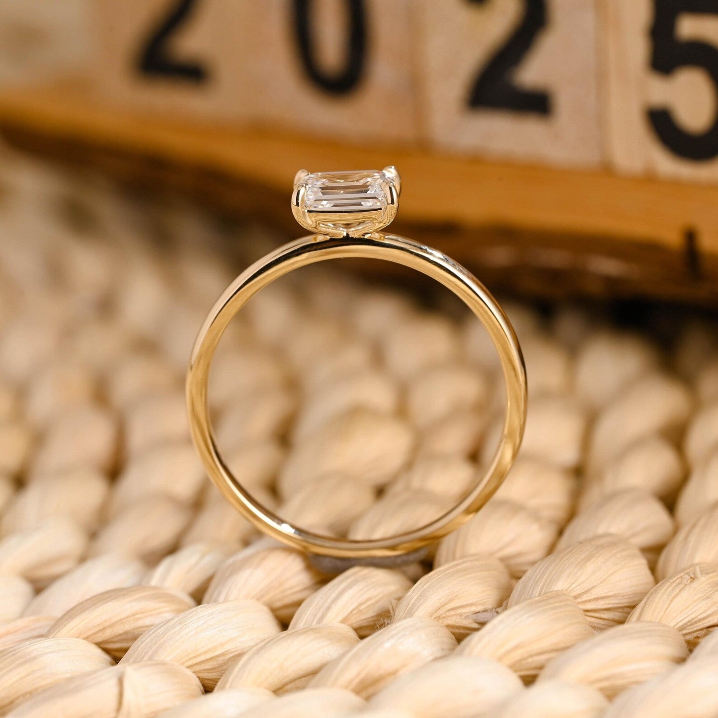 1 CT Emerald Cut East West Solitaire Styled Lab Grown Diamond Engagement Ring