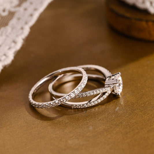 1 CT Round Cut Twisted Pave Styled Lab Grown Diamond Bridal Ring Set