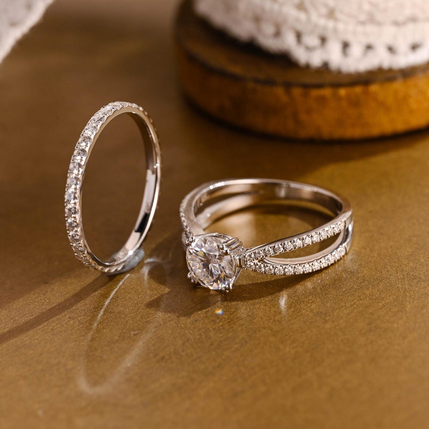 1 CT Round Cut Twisted Pave Styled Lab Grown Diamond Bridal Ring Set