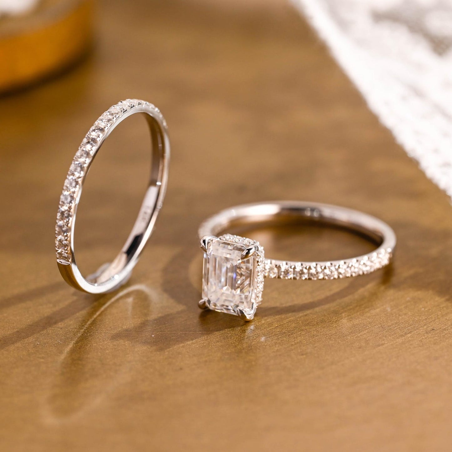 2 CT Emerald Cut Hidden Halo & Pave Styled Lab Grown Diamond Bridal Ring Set