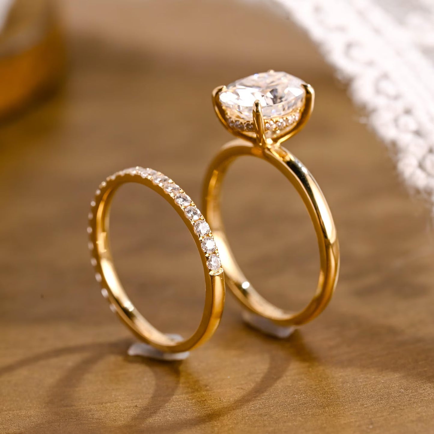 2 CT Oval Cut Hidden Halo Styled Lab Grown Diamond Bridal Ring Set