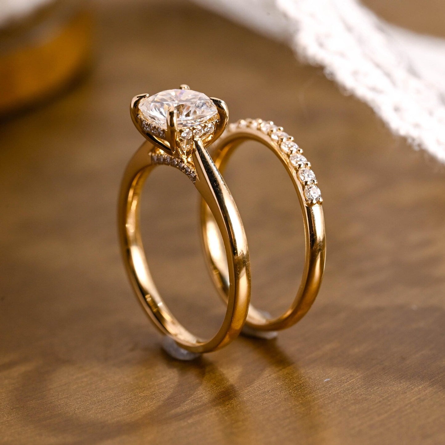 2 CT Cushion Cut Hidden Halo & Cathedral Styled Lab Grown Diamond Bridal Ring Set